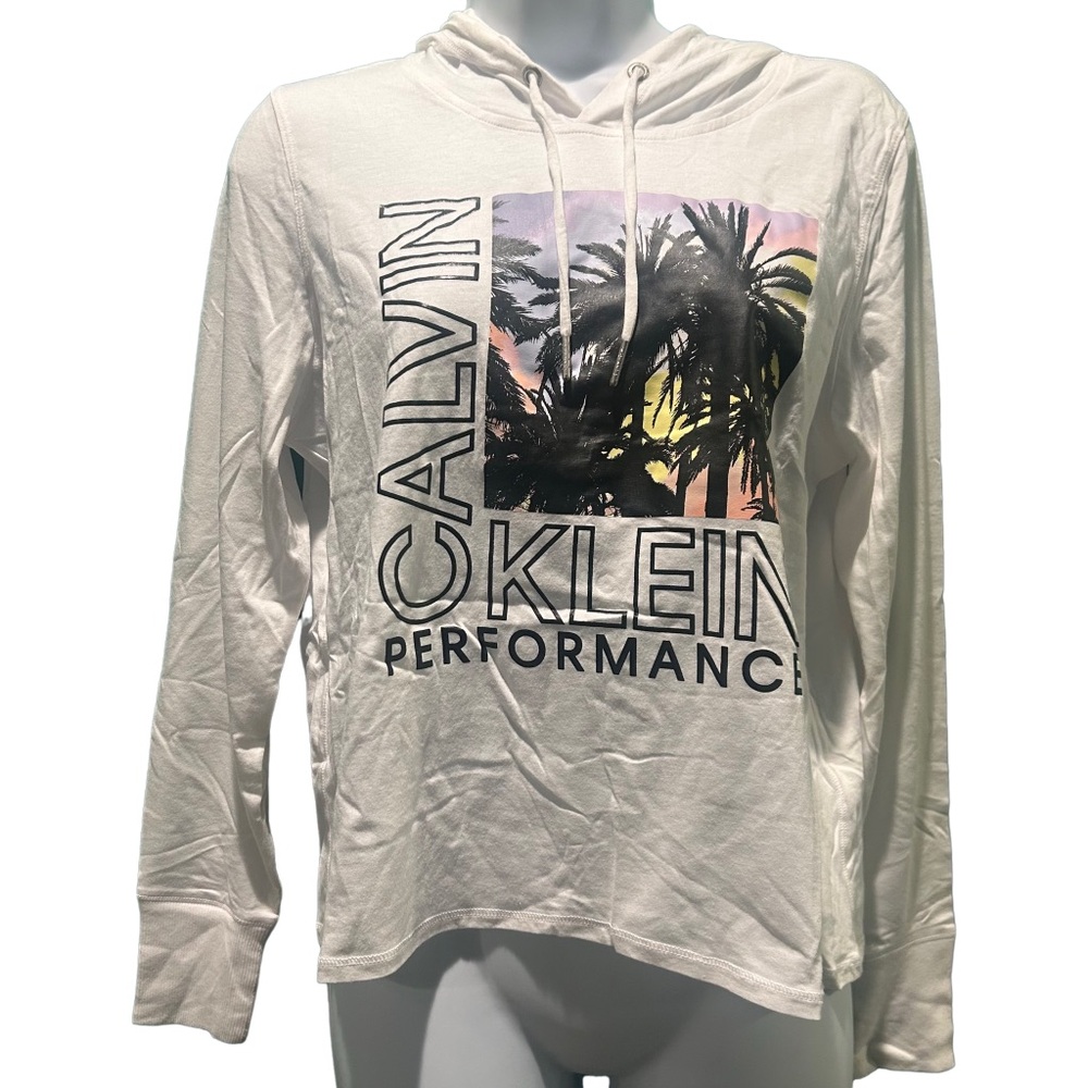 Calvin Klein White Hoodie with Palm Tree Design